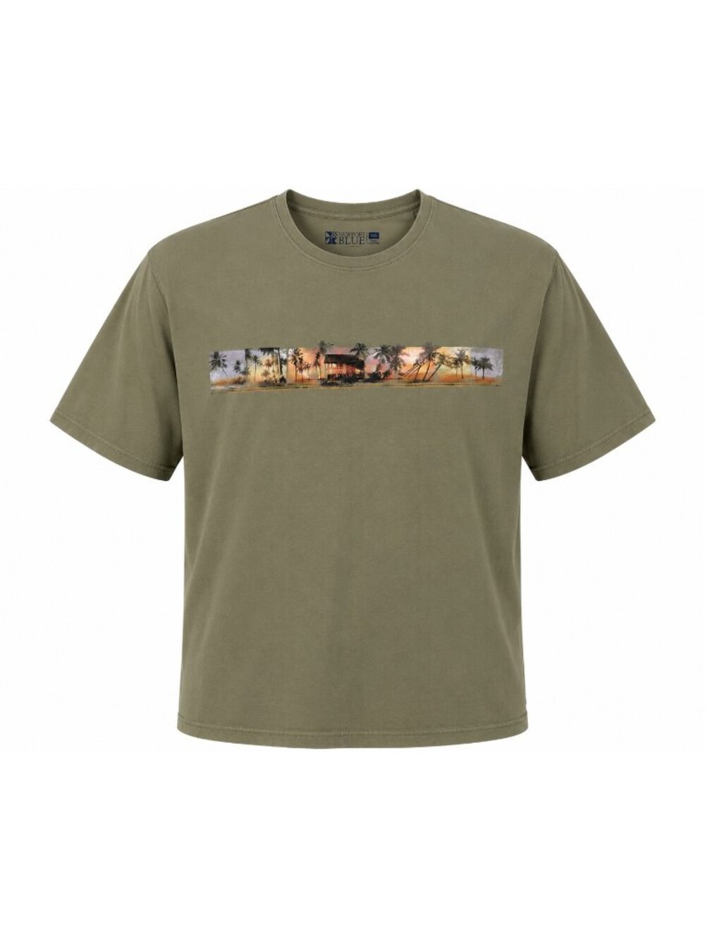 Newport Blue Mens XXL Olive Green Palm Trees Sunset Graphic Cotton T-Shirt